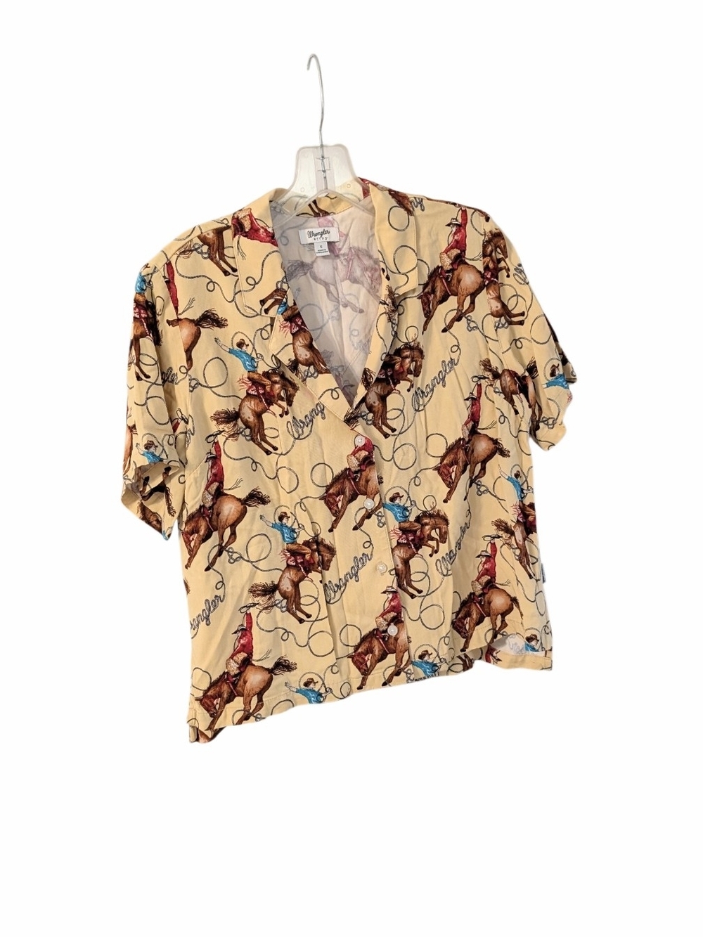 Wrangler Beige Western Print Camp-Collar Button-Down Top